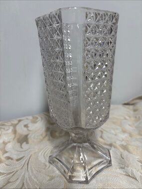 Unique Vintage Patterned Glass Square Vase 8 1/4 inches tall Excellent Condit.